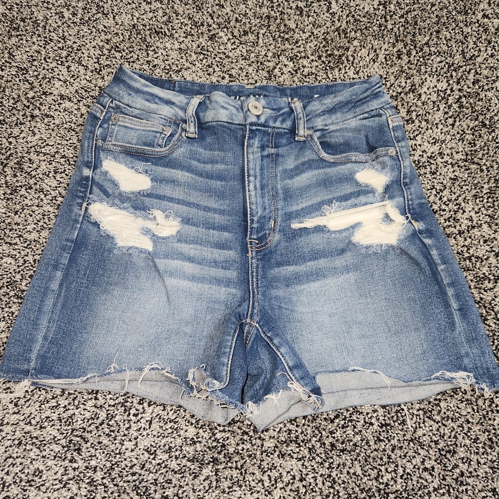 American Eagle Curvy Hi Rise Shortie Jean Shorts Distressed,Women's Sz 8 Stretch